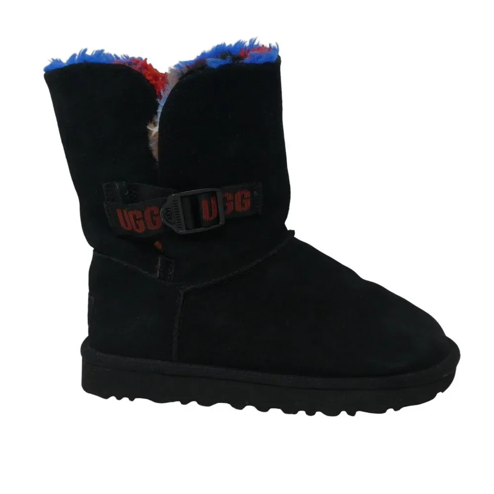 UGG Bailey Buckle Cali Collage Black Suede Fleece Lined Winter Boots